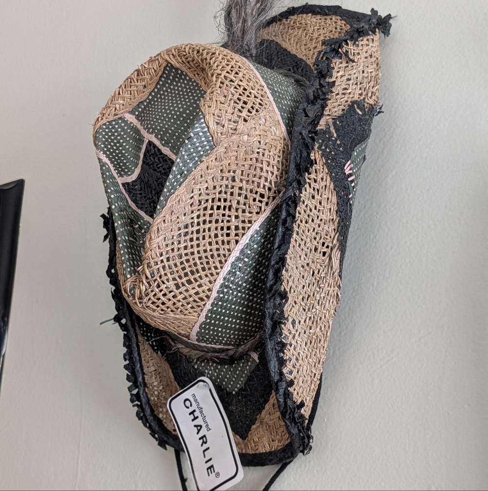 NWT Vintage Charlie Hats Straw Patchwork Western Burning Man Hat Size Large